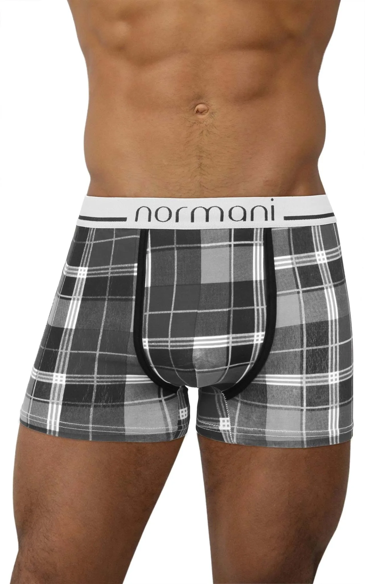 6 Stück Retro Boxershorts aus Baumwolle Scottish Check - Black Grey