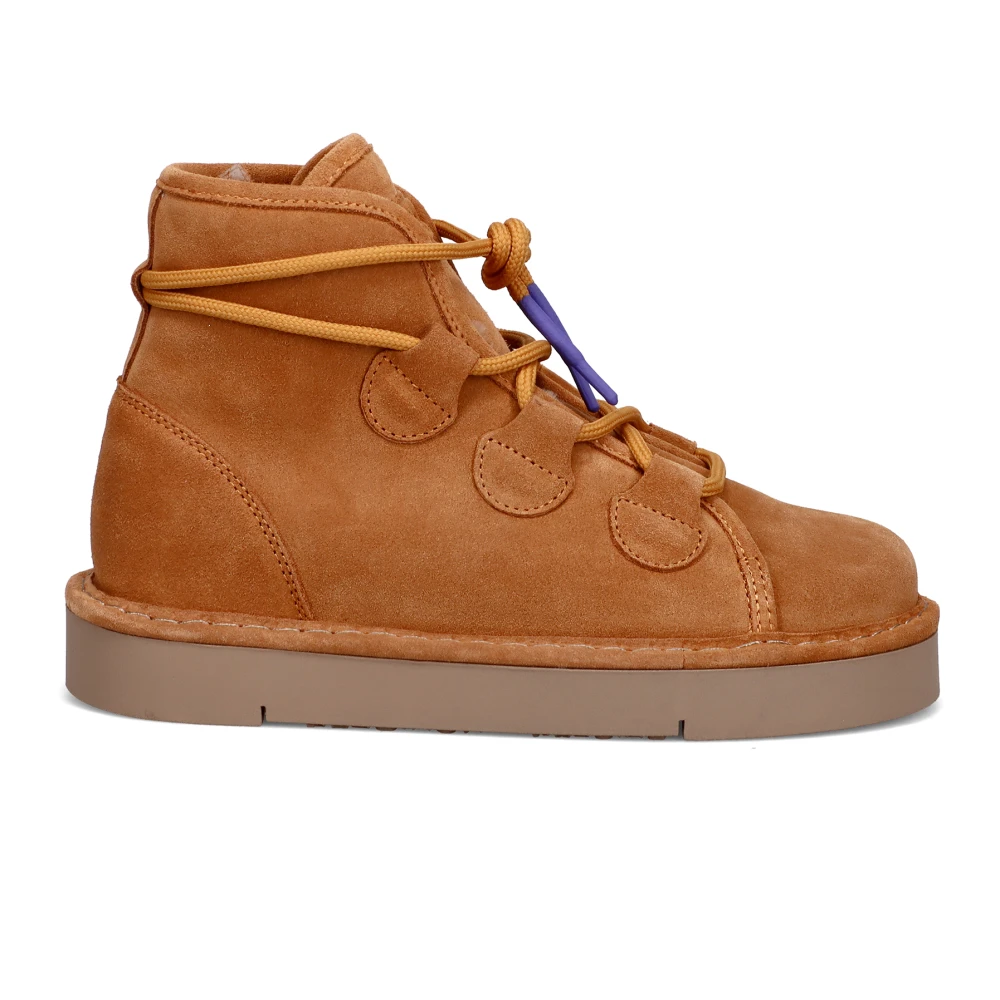 Braune Wildleder Stiefeletten mit Eco-Fur Futter