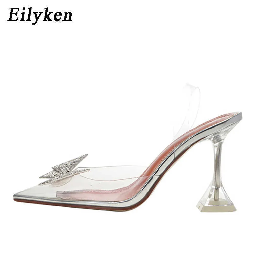 Eilyken Größe 34-45 Sommer Schmetterling-Knoten Frauen Pumps Mode Seltsame Stil Tranaparent Weibliche Ferse Schuhe Hochzeit Sand