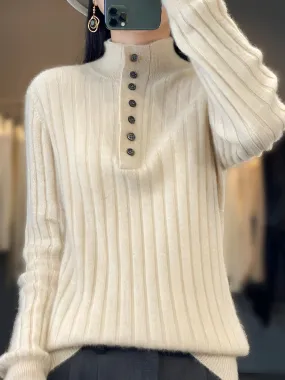 Heidi-Mode |  Lässige Turn-Down Kragen Pullover gestrickte Kleidung Tops